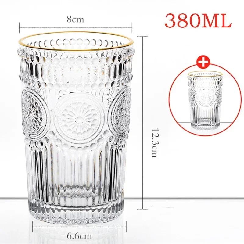 GIANXI Anaglyph Glass Cup Transparent High Temperature Resistance Thicken Glass Cups Retro Sun Flower Pattern Glasses Drinkware