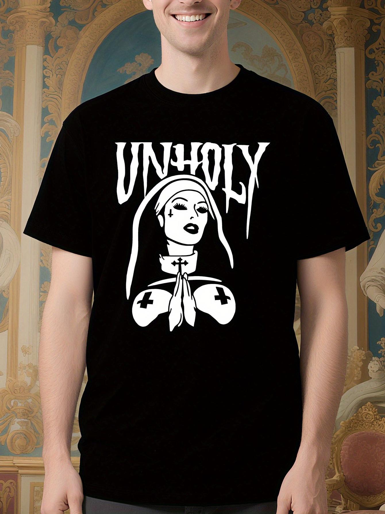 Gothic Evil Nun UNHOLY Graphic Tshirt - Black Casual Shor... XXXXL