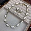 Classic French Oval White Resin Necklace Earrings Medieval Vintage Clavicle Chain Pin Earrings