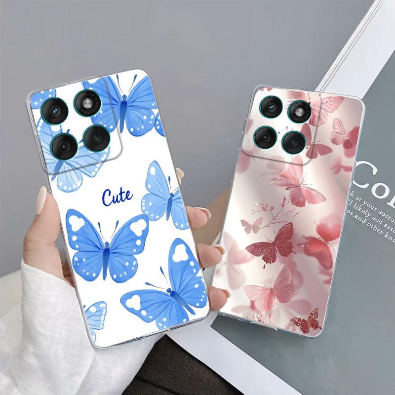 Phone Case For Moto Edge 60 Fusion Case Protect Cover For Motorola Moto Edge 60 Marble Butterfly Print Clear Soft Silicone Funda