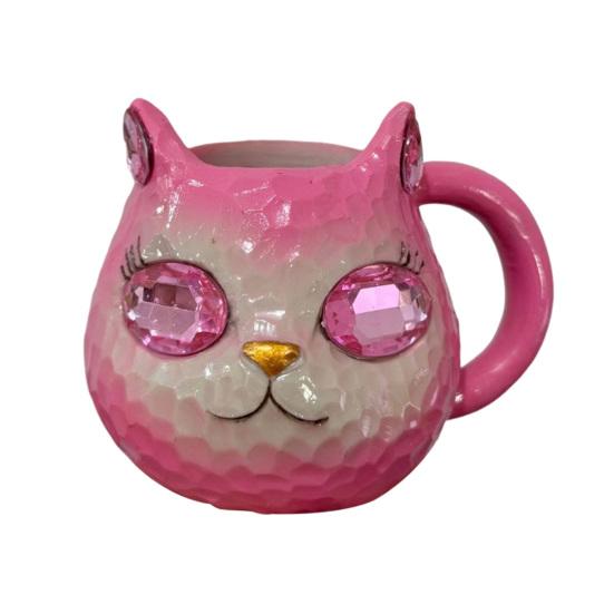 Handmade Resin Cat Face Water Cup Geode Kitten Mug Unique Artistic Drinkware Insulated Coffee Cup for Cat Lovers Mineral Collectors