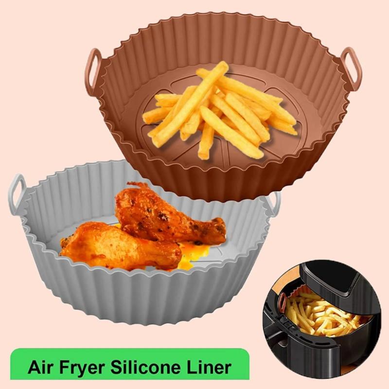 1PC 20cm Air Fryer Silicone Baking Tray Mat High-Temperature Circular Resistant Foldable Food Grade Double Ear Baking Tray