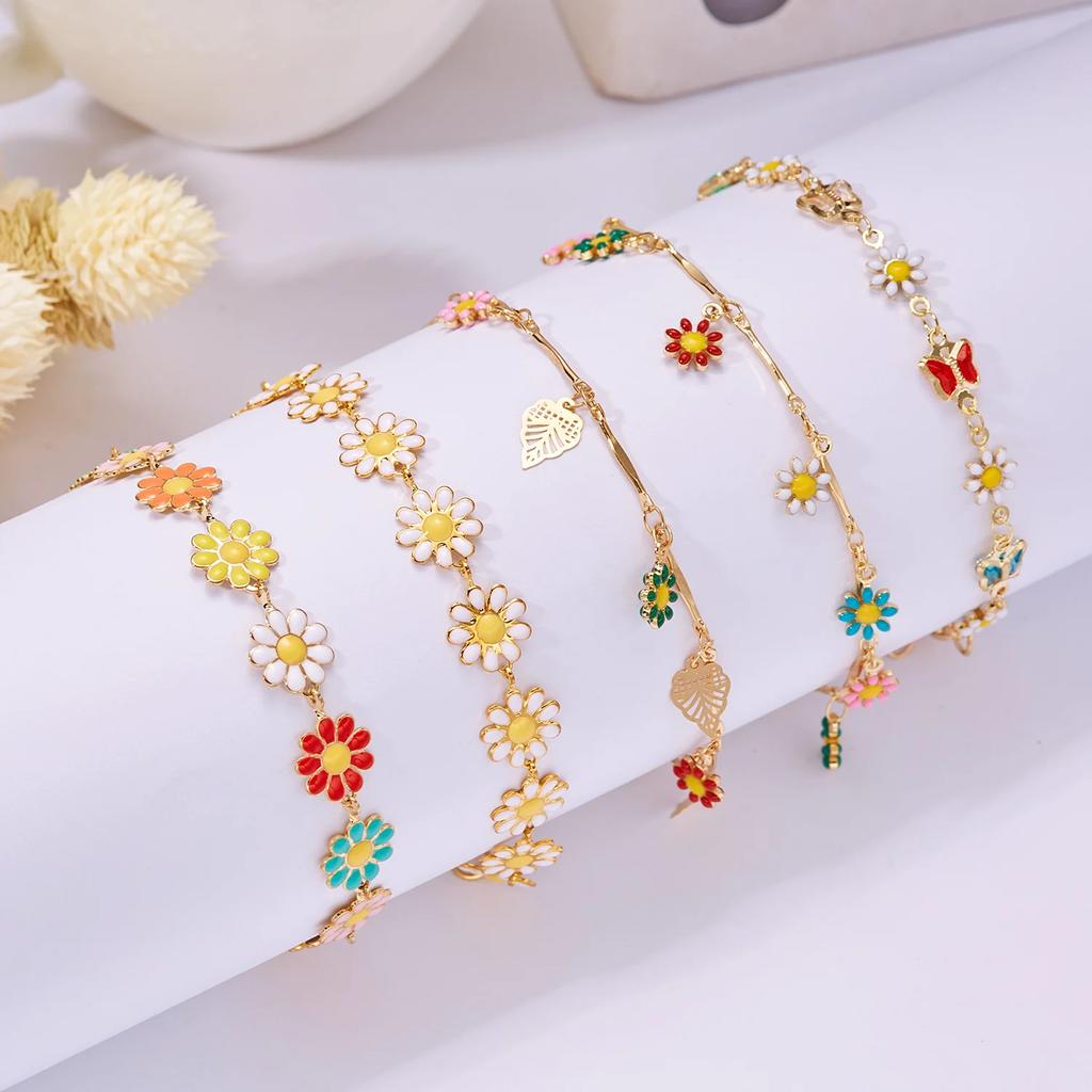 Modisches Süßes Blume Gänseblümchen Armband für Frauen Mädchen Y2K Accessoires Handgefertigt Buntes Perlenarmband Boho Sommer Pulseras Schmuck