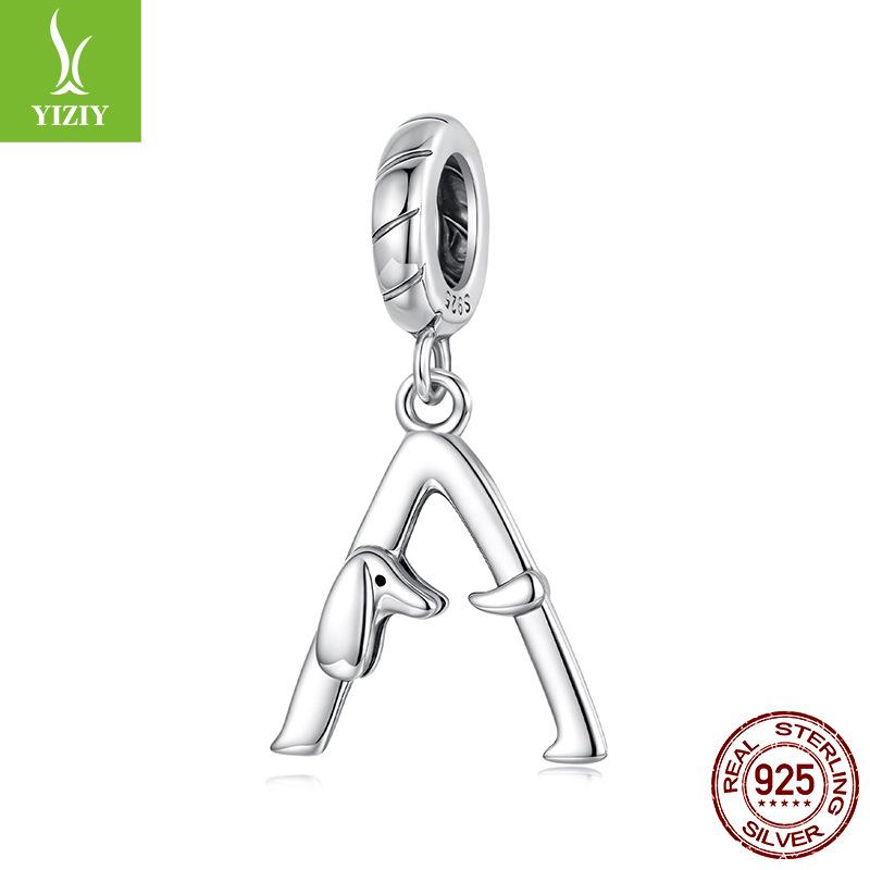 Personalized Fun Dachshund Letter Pendant Accessories S925 Sterling Silver Letter Diy Beads