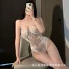 Sexy Spice Girl Neck Breast Mesh Lace-up Heavy Industry Embroidery Perspective Onesie Bottom Top Sex Women