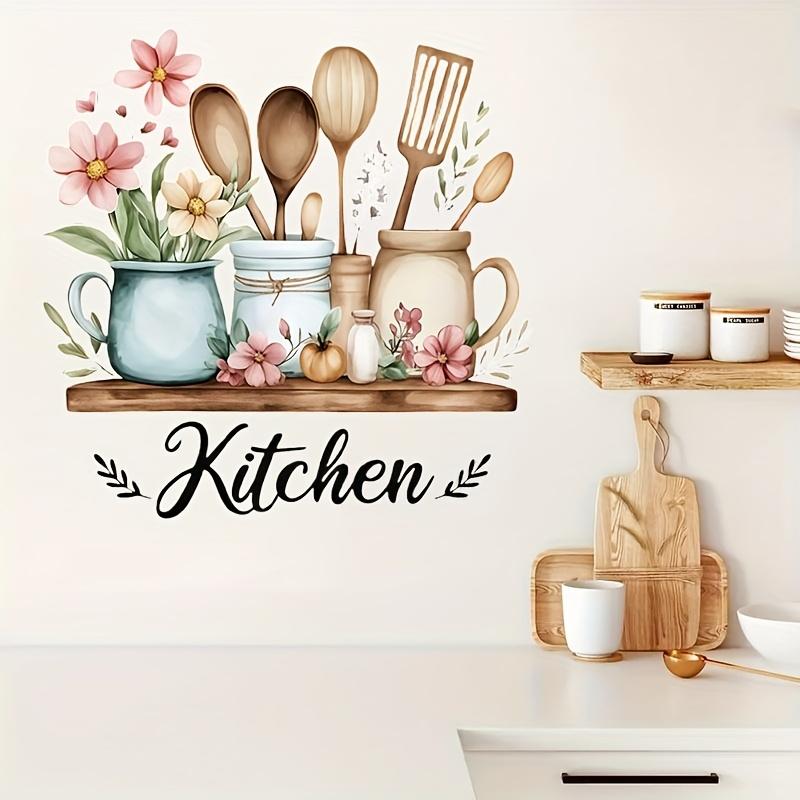 1pc Creative Kitchen Utensil Pattern Self-Adhesive Wall Sticker PVC Waterproof Home Decor Art for Kitchen Dining Room Decoration