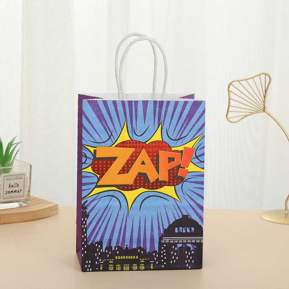 StoBag, Superhero Reusable Kraft Paper Gift Bags, Boom pattern, for birthday, party supplies, children's candy package, 12/30pcs