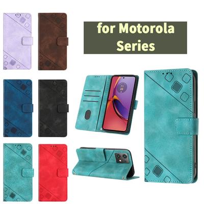 Fashionable Geometric-Patterned Wrist-Strap PU Leather Phone Wallet Case for Motorola Moto E13,E20,E30,E40,Moto G,Moto G Play,G04,G05,G13,G23,G53...