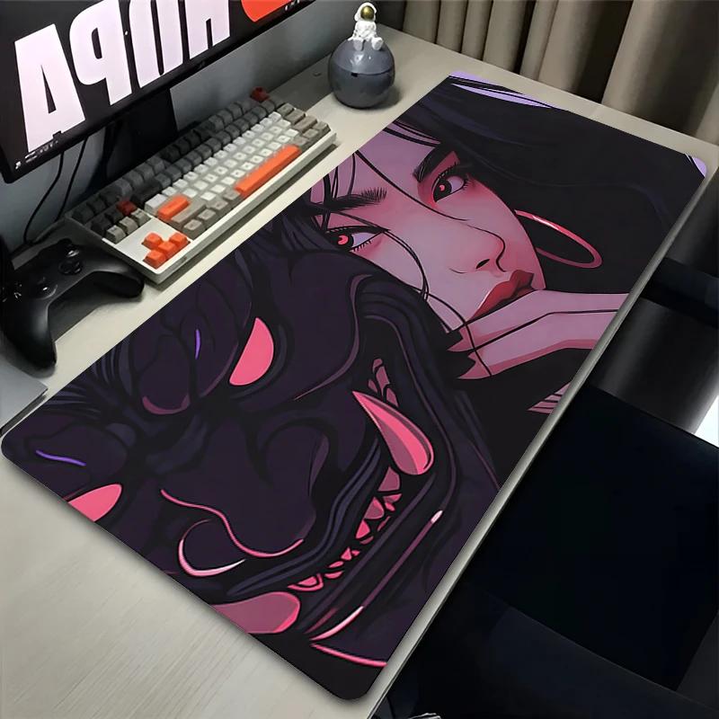 Mouse Pad PC Anime Sexy Girls Keyboard Rug Black and White Manga Mousepad Laptop Gaming Desk Mat XXL Devil Oni Mask Soft Carpet