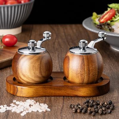 Handgekurbelte Holzkugelmühle, Mehrzweck-Mini-Mühle für schwarzen Pfeffer, Pulver, Salz, Barbecue-Gewürz, geeignet für Küchenwerkzeuge