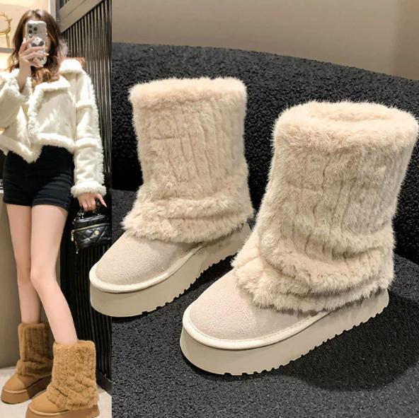 Fashion Thickened Plush Mid-calf Snow Boots for Women Warm Round Parker Winter Fashion Casual Snow Boots