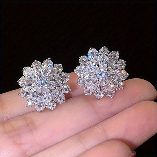 1 Pair Stud Earrings, Cubic Zircon Inlay Women Earrings, Alloy Polished Surface Ear Studs, Versatile Style Jewelry Accessories