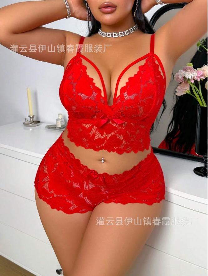 European and American sexy lace erotic underwear perspective temptation pajamas loungewear women's two-piece suit
