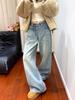 Plus Size Rhinestone High Waist Straight Leg Jeans for Women - American Street Style