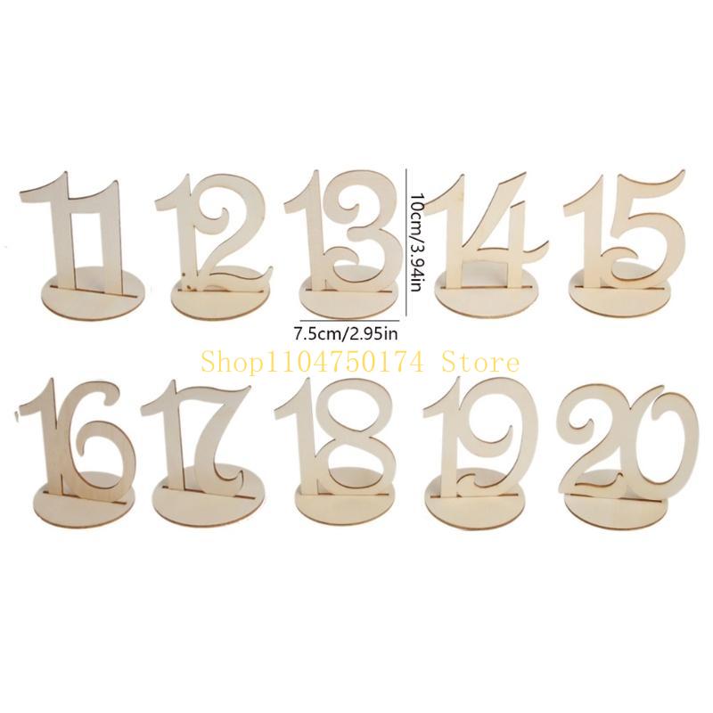 10 Pieces Wooden Table Numbers Table Numbers 11-20 Wooden Numbers with Holder Base Standing Wooden Wedding Decorations Top Sale