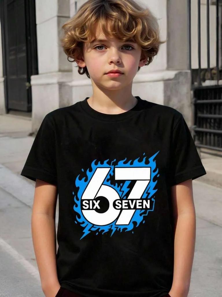 67 Number Children Funny Six Seven Graphic Print T-Shirt Round Neck Cute Casual Style Short Sleeve Comfortable T-Shirt Clothing