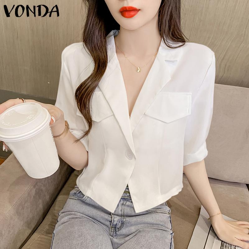 

VONDA Летние женские тонкие однотонные пальто с короткими рукавами, блейзер