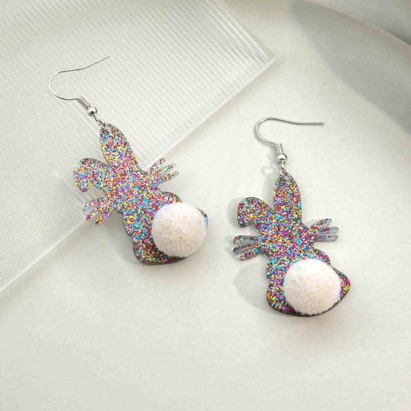 Acrylic Rabbit Plush Ball Drop Earrings Colorful Sequins Charm Earrings Jewelry