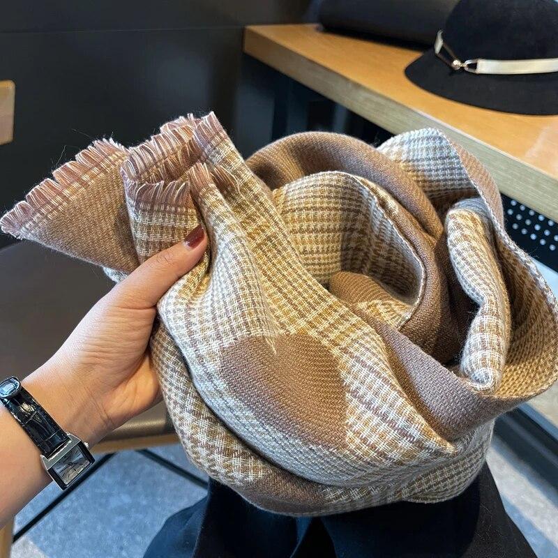 Cachecol de caxemira dupla face outono inverno feminino amor coração xadrez moda feminina longo engrossado quente cachecol de malha hijab estola