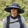 Men Sun Hat with Dual Power Supply Fan Design Three-Speed Wind Adjustable Wide Brim Fishing Hat Fishing Hiking Hat