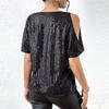 Women's Fashionable Sexy Off,the,Shoulder Round Neck Short Sleeve Glitter Sequined T,Shirt Top