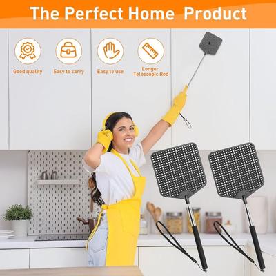Black Telescopic Fly Swatters Heavy Duty Fly Swatter Flyswatter for Indoor Outdoor Classroom