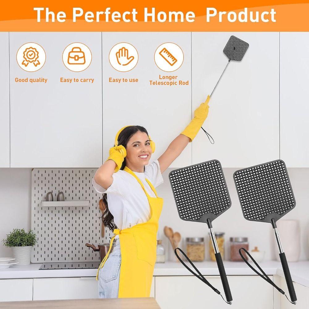 Black Telescopic Fly Swatters Heavy Duty Fly Swatter Flyswatter for Indoor Outdoor Classroom