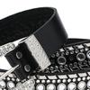 Rhinestone Waist Belt for Women Western Cowgirl Thin Metal Tooth Buckle PU Leather