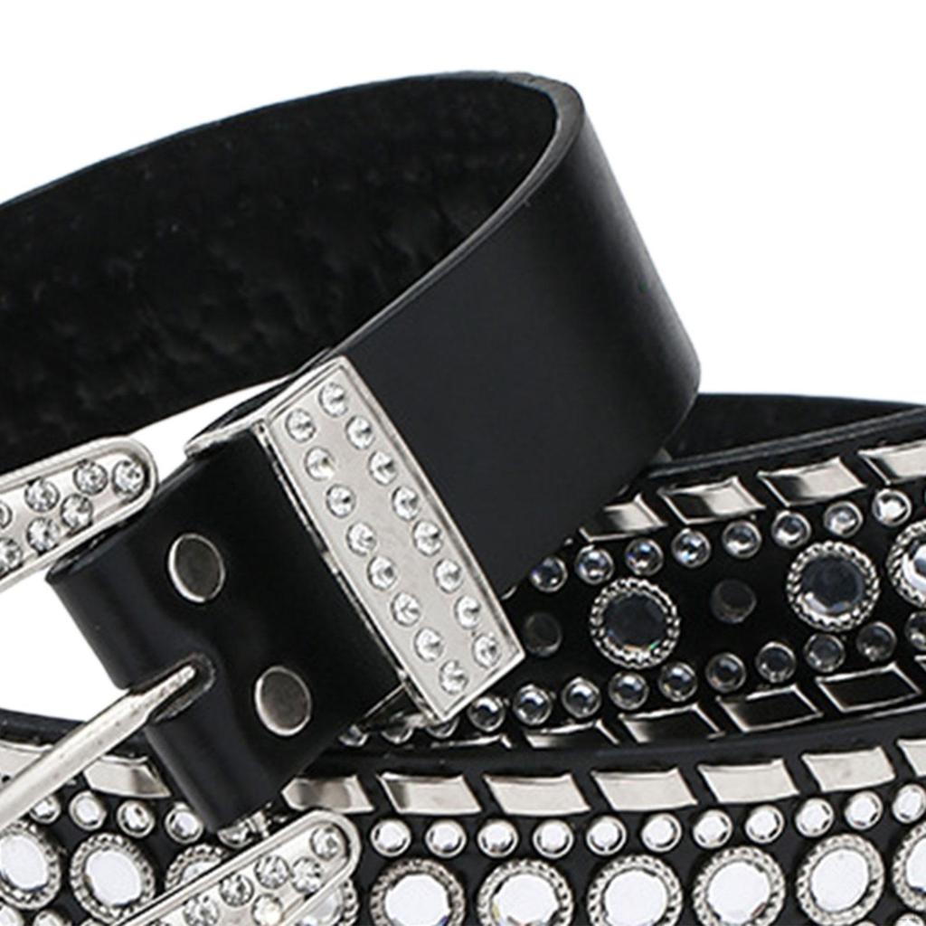 Rhinestone Waist Belt for Women Western Cowgirl Thin Metal Tooth Buckle PU Leather
