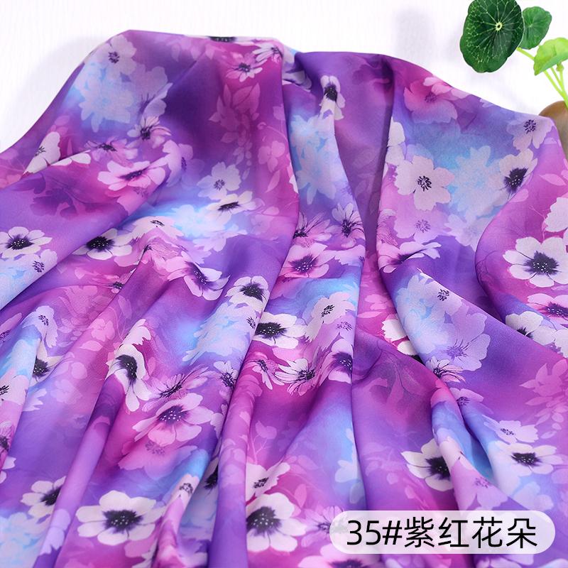 

Printed Chiffon Floral Sheer Fabric Pearl Chiffon Sheer-textured Draping Fabric DIY Ink Wash Chinese Style Top Dress Clothing 100cmX150cm