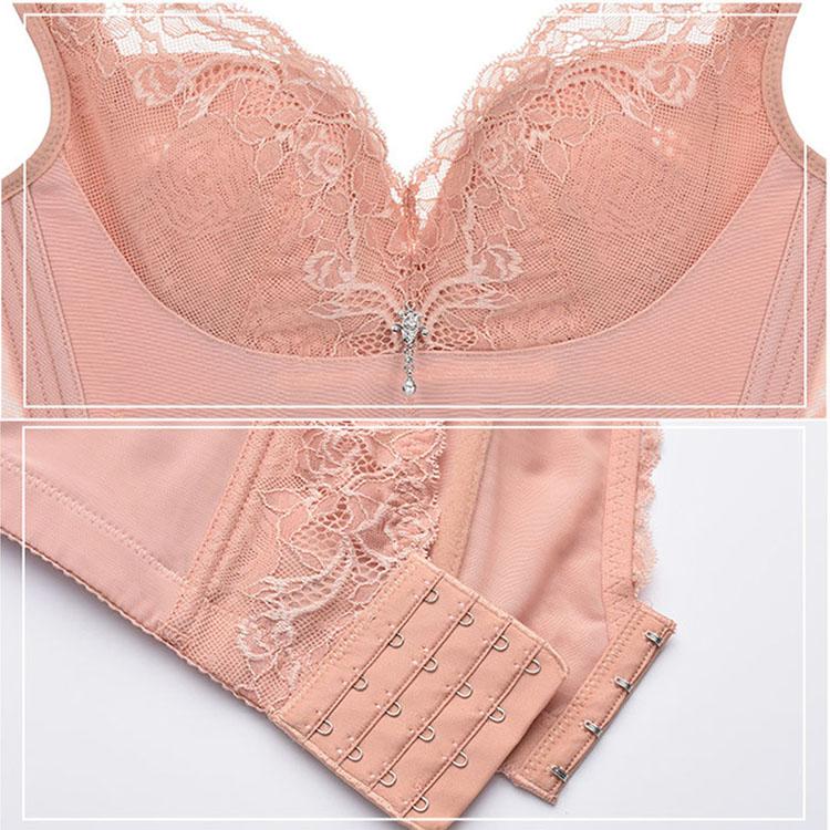Lace Push Up Bra Women 32D Cup Plus Size Seamless Bralette Wire Free Sponge Free Thin Adjustable Bra with Wide Shoulder Strap