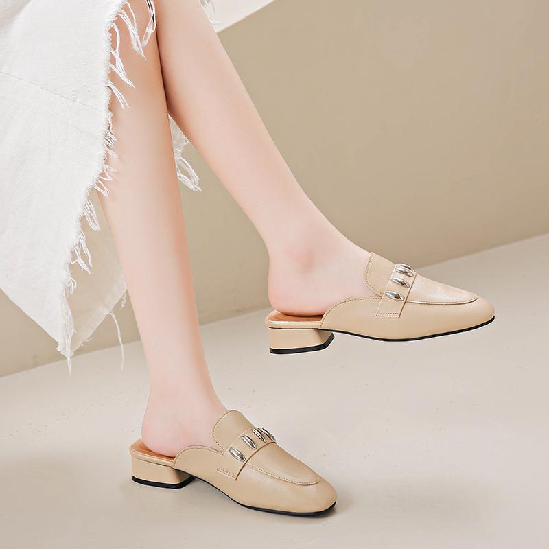 Mode 2024 Nieten Pantoletten Frau Geschlossene Zehe Slip-on Absatz Sandalen Damen Elegant Outdoor Slide Schuhe