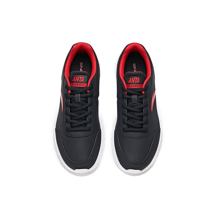 Anta Leather Casual Low-Top Running Shoes Men Sneakers Black Red 91835529-8