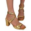 Size 36-43 Gold/Silver Womens Sandals Summer New Sexy Square Head Buckle Strap Peep Toe Slingback Thick High Heel Banquet Shoes