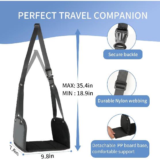 Foot Hammock for Plane Travel, Airplane Foot Rest, Flight Foot Sling with Extended Adjustment Strap, Portable Desk Foot Hammock, Wider Leg Hammock