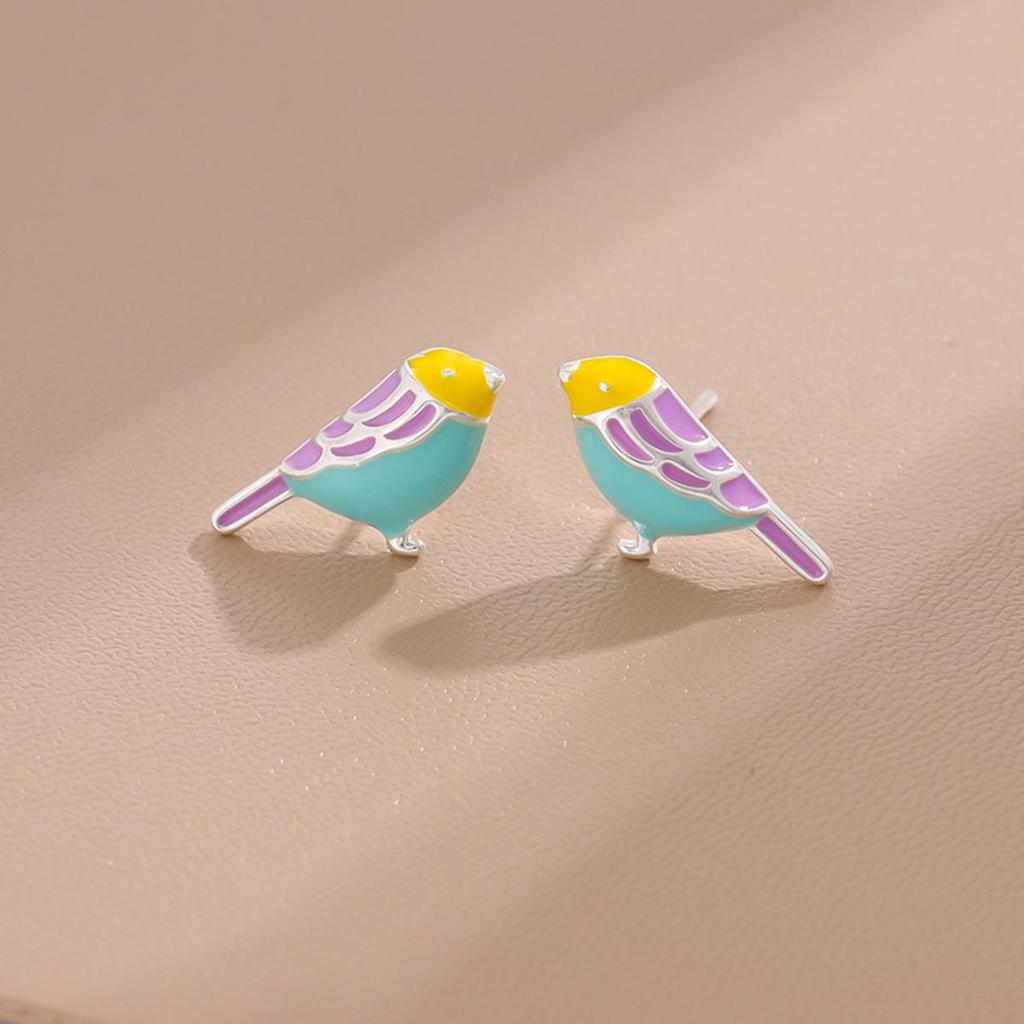 Cercei Stud Epoxidici Păsări Colorate Stil Coreean - Design Animal Drăguț pentru Femei