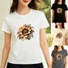 Leopard Print Sunflower Design Tee W Trendy Casual Fashion Polyester T-shirt Top