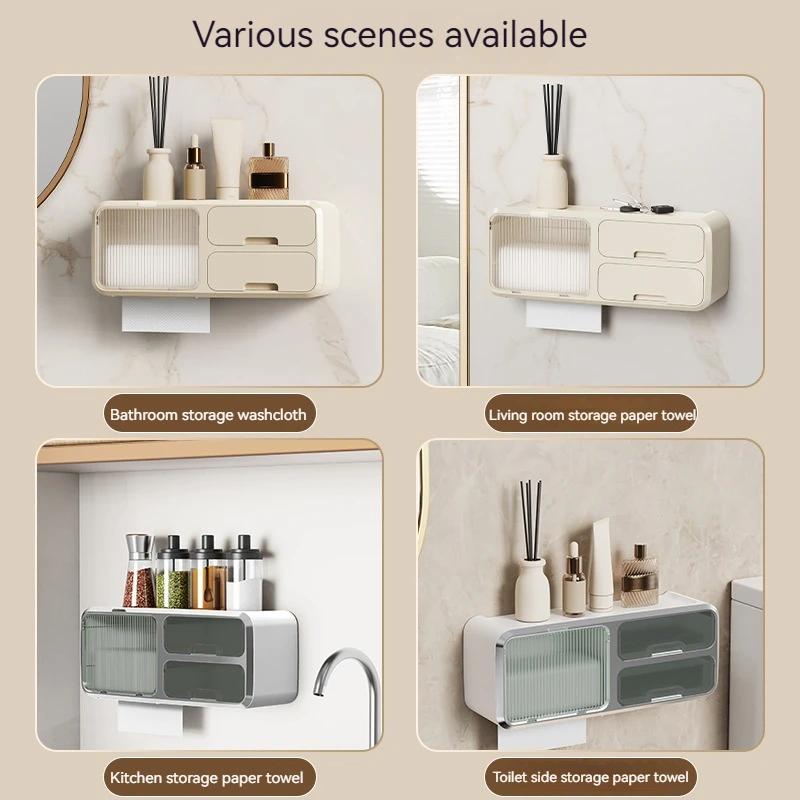 Wall Mounted Toilet Paper Holder No Drill Waterproof Dustproof Kitchen Bathroom Organizer Tissue Storage Box Paper Towel Holder