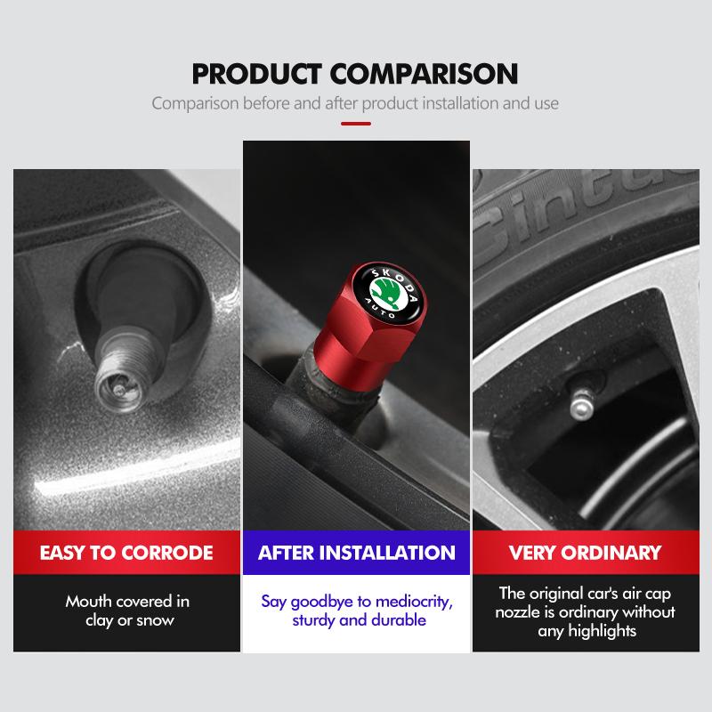 HRQB8 For Skoda 4PCS Car Tire Stem Valve Cap Airdust Waterproof Wheel Tire Valve Rim Stem Cover octavia a5 a4 mk1 2 fabia superb rapid