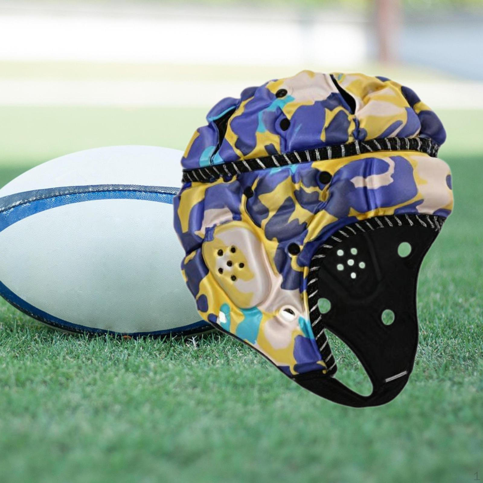 

Регбийный шлем Футбольный регулируемый шлем для схватки Спортивная защита головы для матчей и тренировок Blue Yellow