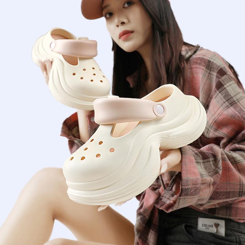 Women's 2025 Summer Thick Sole Hollow Slippers - Height Increasing, Non-Slip, Casual, Versatile, Internet Favorite