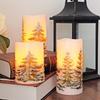 Wondise Flickering Flameless Pillar Candles with Timer, Battery Operated Real Wax Warm Light Christmas Tree Pine Tree Decal Candle for Home