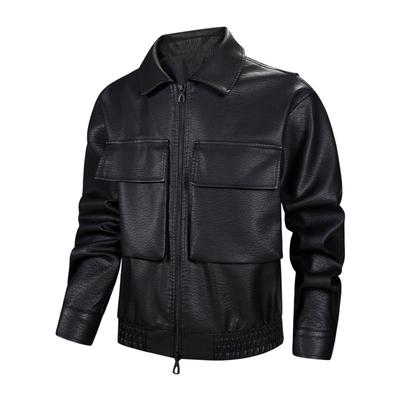 Giacca in Pelle con Revers per Primavera e Autunno da Uomo Giacca in PU con Texture a Litchi Giacca da Lavoro Retrò Multitasche