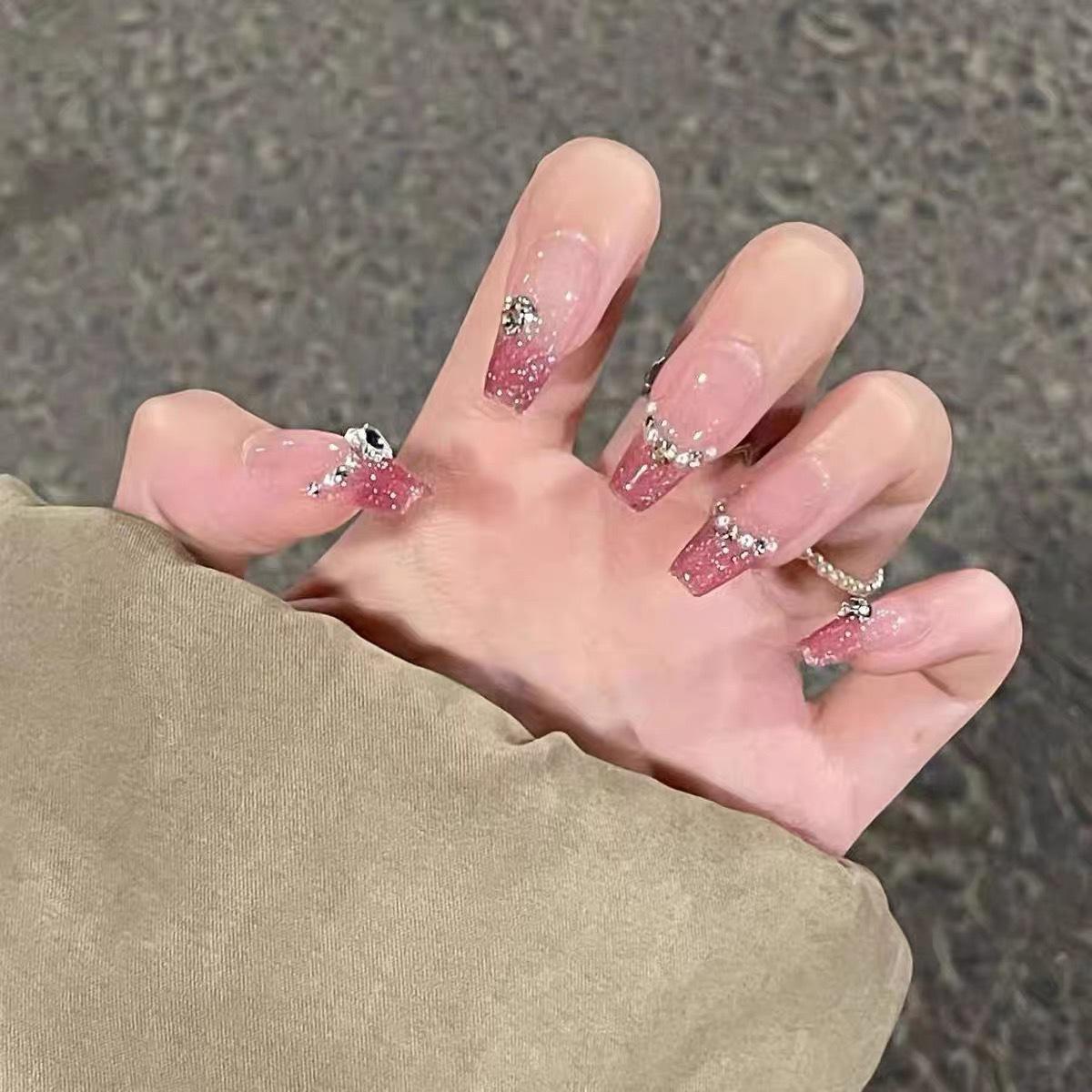 

Yuduo Clear French Flash Diamond Wearable Long False Nails