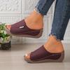 2025 Women's Plus Size Thick-soled Casual Outdoor Wedge Heel Slippers with Simple Strap and Open Toe Design