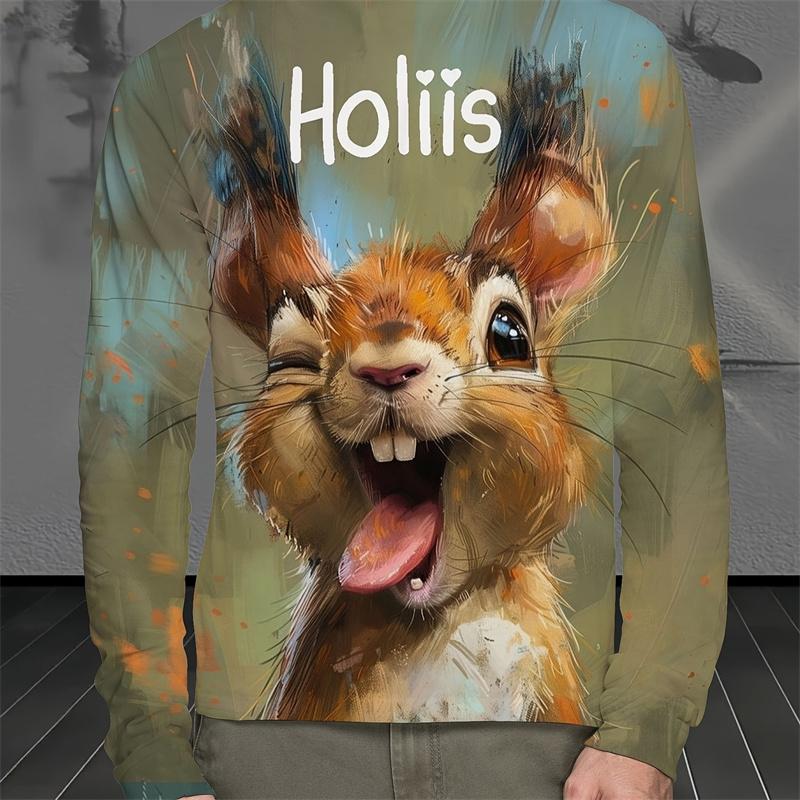 

Squirrel Cat Unicorn Pattern 3D Digital Printed Men s Fashion Trend Round Neck Long Sleeved T-shirt S дубильная кора