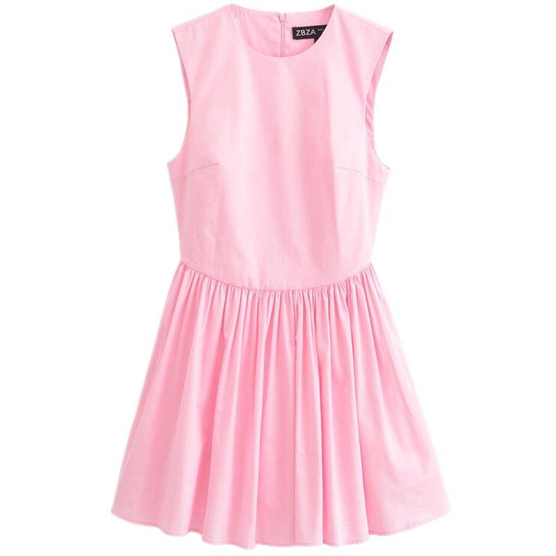 Fashion Style 2024 Autumn New Women's Clothing Pink Loose Sleeveless Short Waist-Tight Dress 8424250