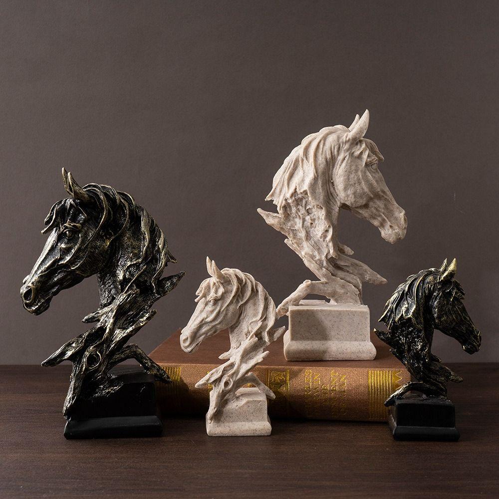 Resin Animal Sculpture Art Miniatures Figurine Micro Landscape Horse Head Statue  Bedroom