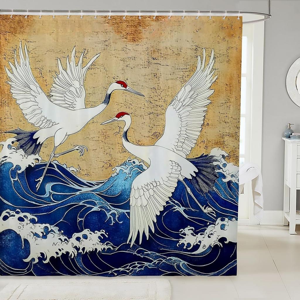 Boys Girls Japan Style Shower Curtain Japanese Geisha Bath Curtain Cherry Blossoms Bathroom Accessories Kids Teens
