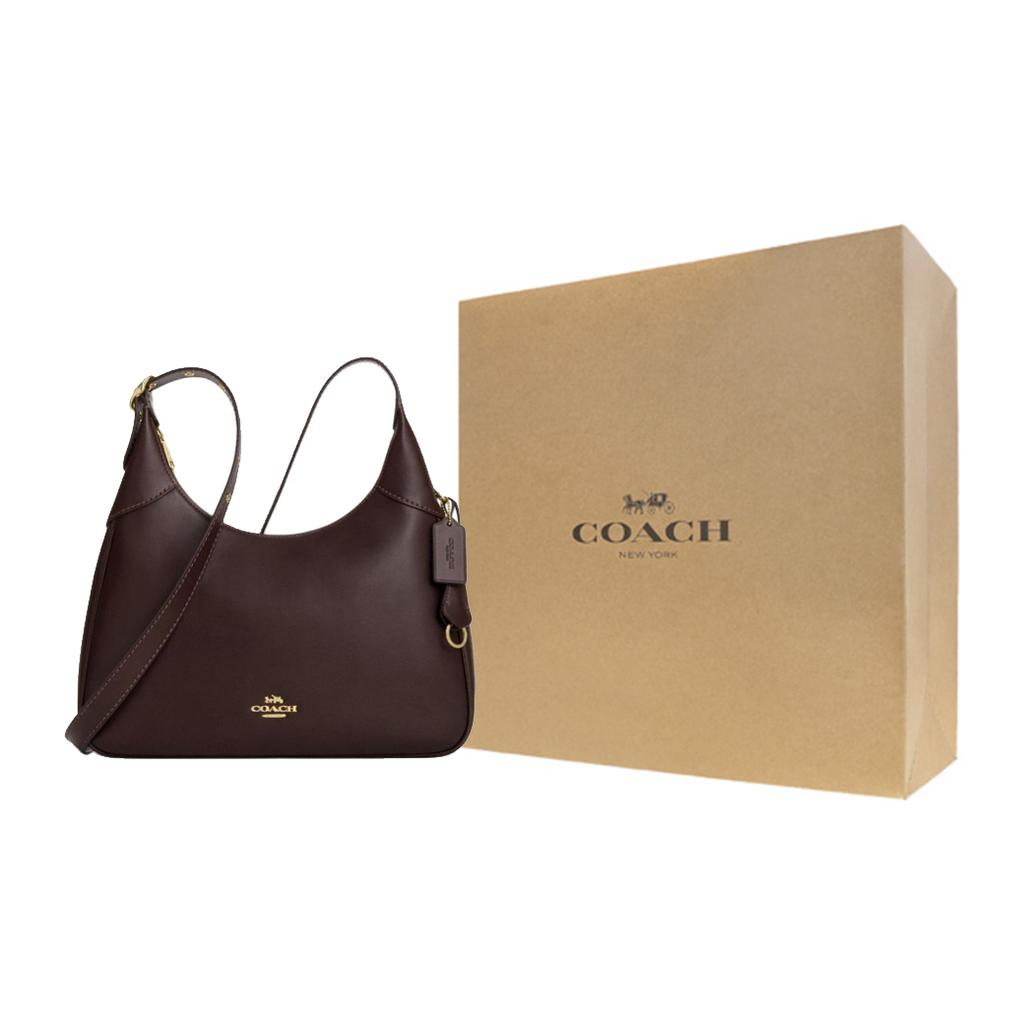 Coach Ella 36 Logo Zip Closure Leather Underarm Shoulder Bag Large Women Shoulder Bag Dark-Coffee CCE48-IMXAL